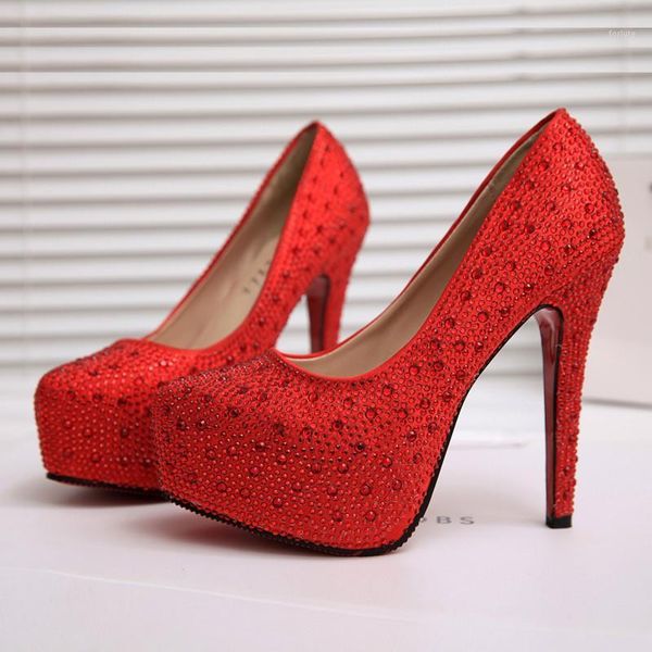 

pumps nightclub super high heel large size rhinestone red wedding shoes single shoes 2020 waterproof platform women's1, Black