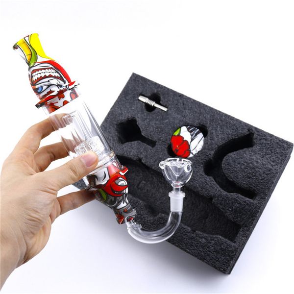 Glass Nector Collector smoking Premium Tobacco Bag Set Wax Container Bong in silicone con chiodo in titanio Barattolo di stoccaggio Pipa ad acqua in metallo Dabber