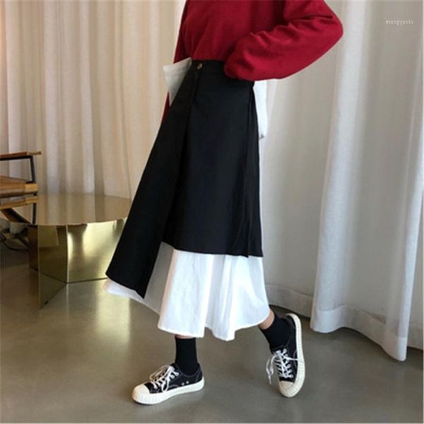 

2020 vintage autumn winter women irregular pleated skirt long skirts elastic waist beige maxi skirts faldas pz29901, Black