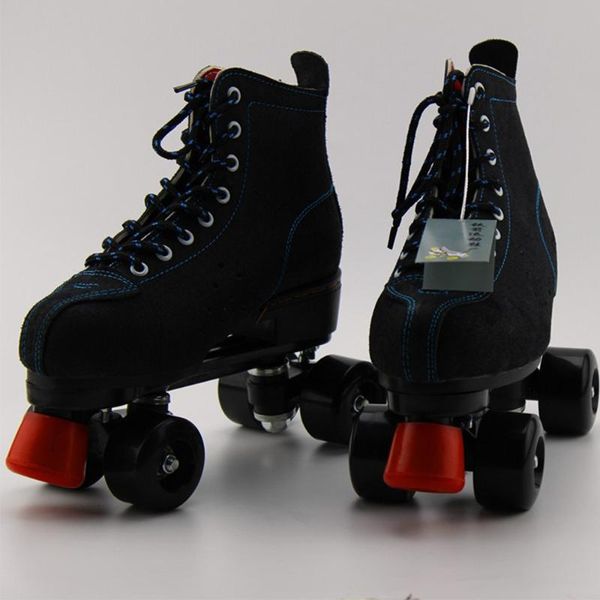 

inline & roller skates japy artificial leather double line women men two skating shoes patines with black pu 4 wheels