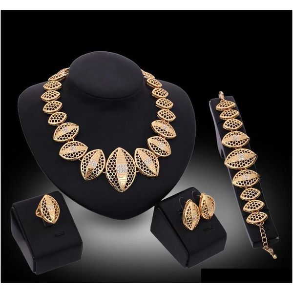 

earrings necklaces bracelets rings jewelry sets statement fashion rhinestone 18k gold plated hollow out oval party jewelry 4-piece set eqlj, Slivery;golden