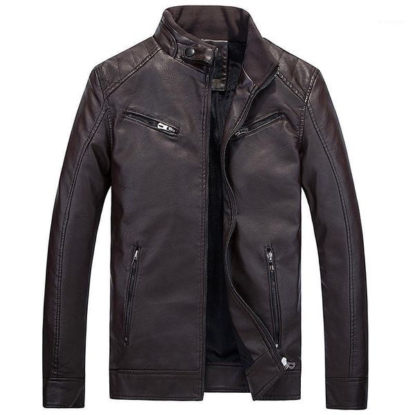 

motorcycle pu faux leather jacket men winter leather jacket men windbreaker thick warm fleece solid jaqueta de couro masculino1, Black
