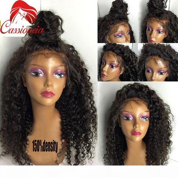 

kinky curly human hair wig with bleached knots glueless virgin brazilian curly human hair full lace wigs for black women ing, Black;brown