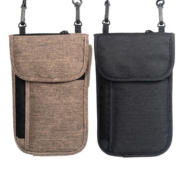 

neck hanging travel passport cover wallet id holder storage clutch money bag travel multifunction package, Brown;gray