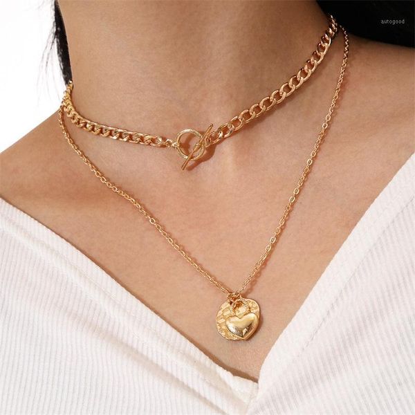 

chokers 2pcs/set simple women necklaces set heart press pattern disc clavicle chain gold necklace fashion wedding party lady jewelry1, Golden;silver