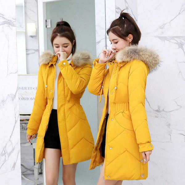 

cotton-quilted 2021 wool new jacket winter fashion controlled waist mid length cotton clothes ms. fine-fitting cotton-paddedjacket infv, Black