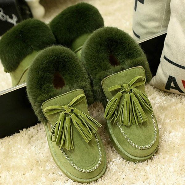 

new style tassel women snow boots fur plush low bottomed flat bottomed winter women's warm anti-skid snow boots, Black
