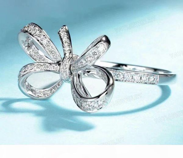 

k infinity luxury jewelry 925 sterling silver white sapphire pave cz diamond eternity women bow women wedding bridal ring for lovers &#, Slivery;golden