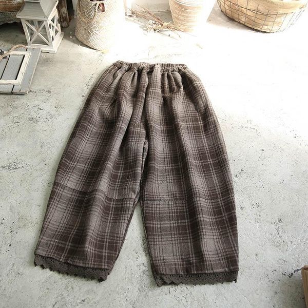 

women's pants & capris 2021 fashion casual women's clothing all-match simple retro plaid lace stitching woolen pants1, Black;white