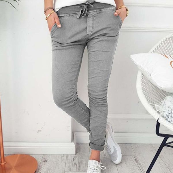 

skinny pant women pencil pant summer female high waist casual drawstring long trouser stretch ripped pants, Black;white