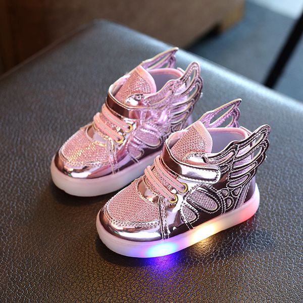 

2019 luminous sneakers children shoes for boys girls led shoes kids sport flashing lights glowing glitter casual wing flat boots c1002, Black;red