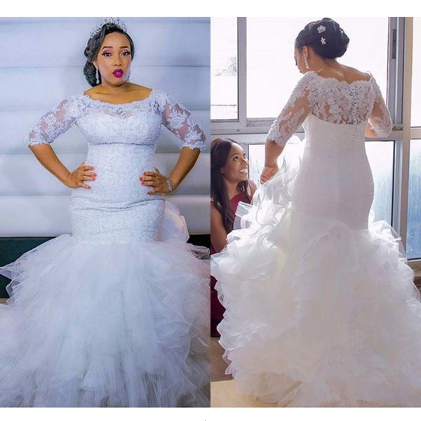 

2021 new dressed as an african bride lace strapless wedding mermaid sweep train bride' dress custom-made for black girls cyxs, White