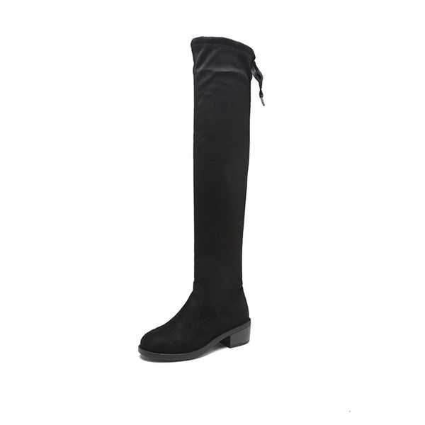 

2021 women over the knee long boots ladies lace up sedue fashion autumn mid heels woman footwear shoe new jurr, Black