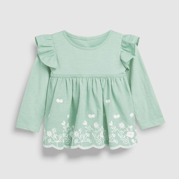 

little maven children brand baby girl clothes autumn new girls long sleeve flower print fold t shirt 51538 y200409, Blue