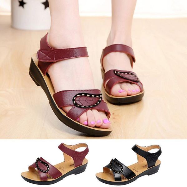 

women shoes ladies sandals summer sandalias mujer 2020 fashion leather platform sandals wedges comfort big size shoes woman #c21, Black