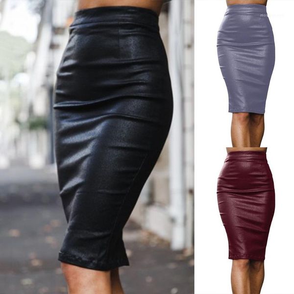 

women's 2019 explosion models slim pu solid color bag hip zipper and knee fashion skirt1, Black