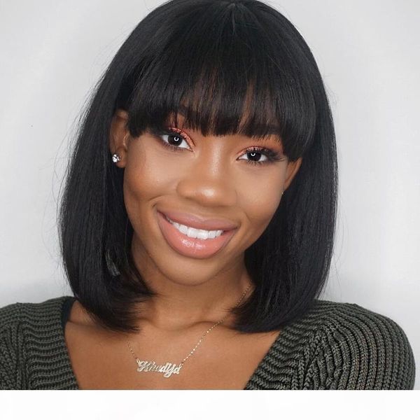 

fashion bob human hair wig full bangs lace front wigs virgin malaysian full lace wigs black women with baby hair, Black;brown