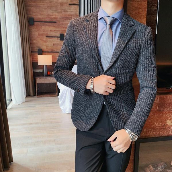 

2021 knitting men's blazer masculino solid color suit jacket streetwear social british style casual business dress coat terno, White;black