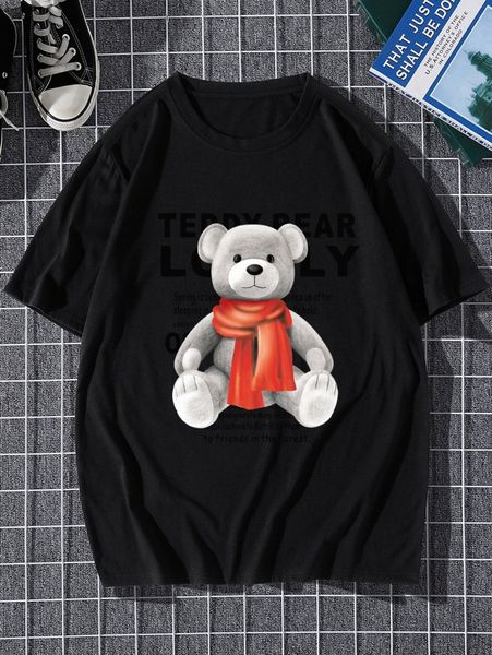 

men bear print tee p0il#, White;black