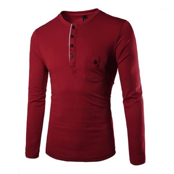 

trend round neck casual tee clothing designer male long sleeve buttons slim tshirts man solid color t-shirts fashion, White;black