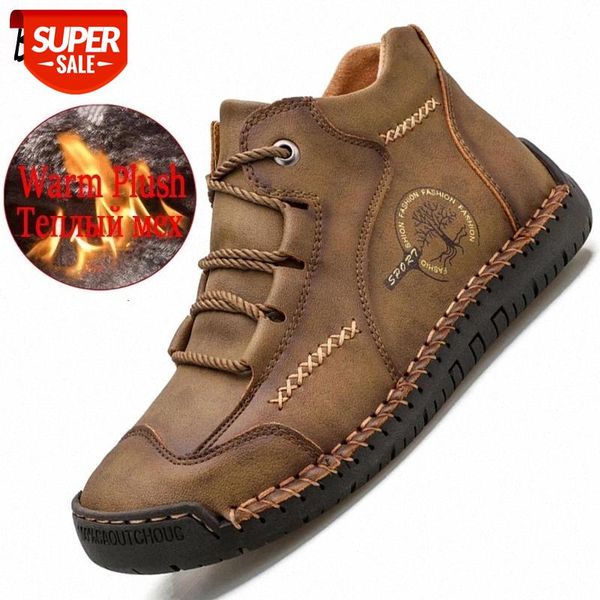 

brand winter men's boots warm fur men's snow boots leather moccasins ankle winter outdoor motorcycle #aj55