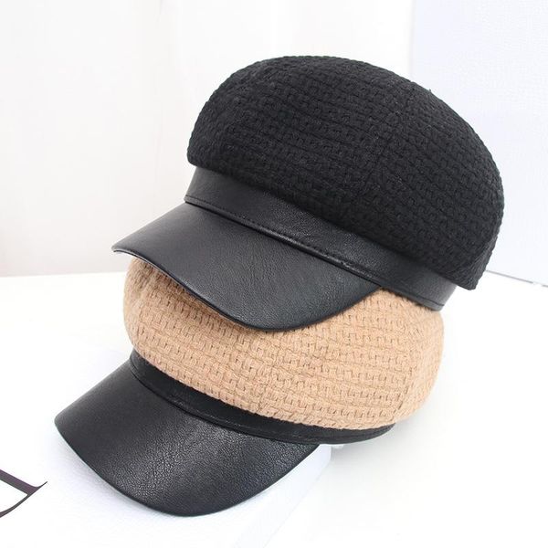 

2020 autumn winter warm solid octagonal hats for women and girl berets painter hat beanie cap 18, Blue;gray
