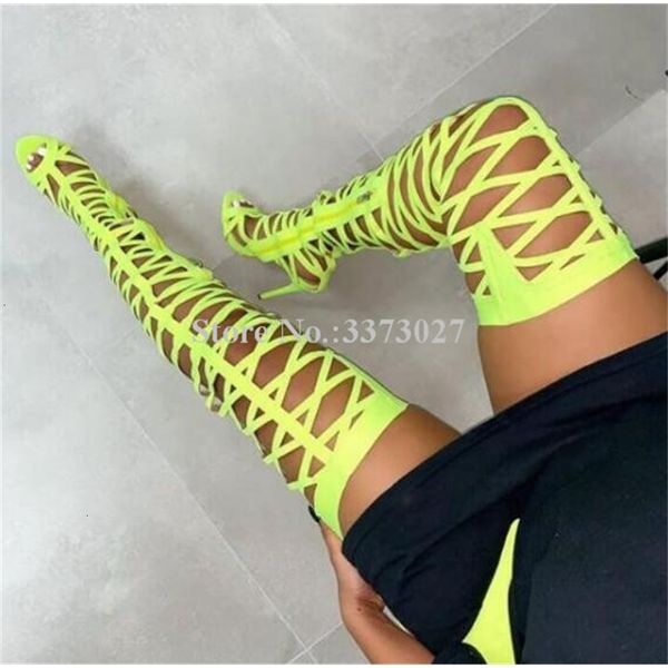 

discount luxury women's bootscalado wasit pants thigh tall women yellow neon lights fashionable peep toe kneeling on knees sandals boot, Black