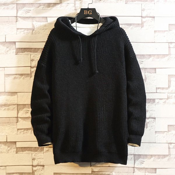

2021 new black male sweaters with spring hat winter clothes pull oversize 4xl 5xl korea casual-style pullovers 2p1s, White;black