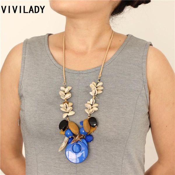 

vivilady fashion natural cowire shell long necklaces resin stone beads handmade leather women costume accessories party gifts, Silver
