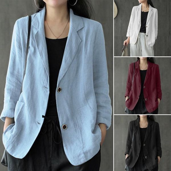 

women's suits & blazers zanzea 2021 fashion cotton autumn coats casual long sleeve outwears female single button overcoats solid tunic, White;black
