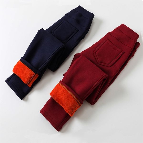 

kids pants 2020 winter girls leggings children plus velvet warm pants baby girls skinny pencil pant high waist trousers lj201019, Blue