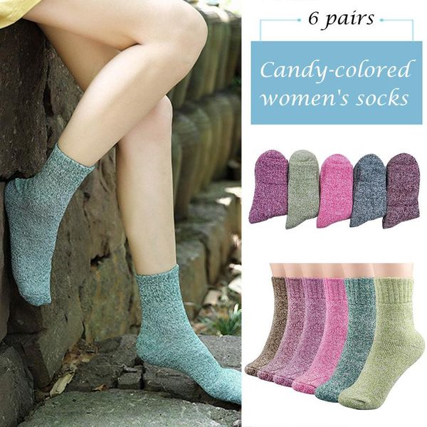 

6 pairs women's winter wool socks thick breathable soft warm knitted socks  als88, Black