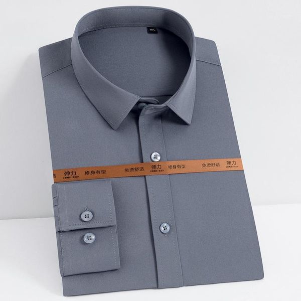 

men's fashion long sleeve solid dress shirts pocket-less design comfortable breathable soft & smooth stretch easy care shirt1, White;black