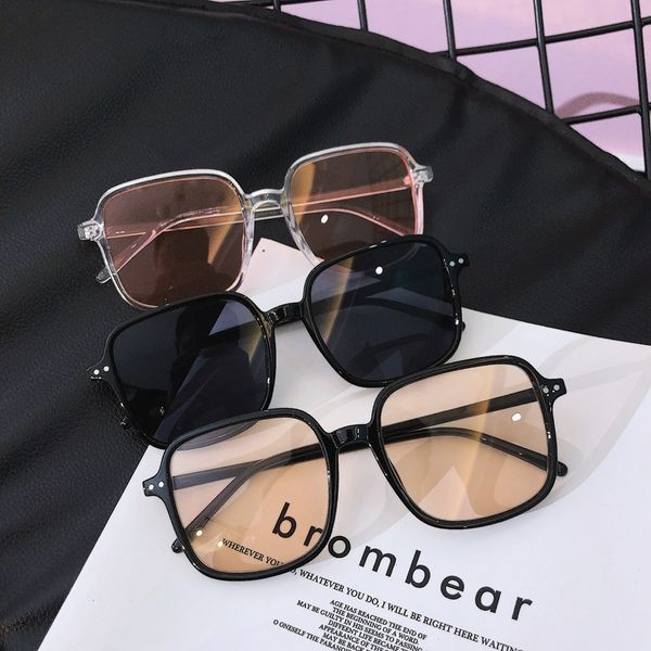 

korean ultra light large frame glasses square round men and women fashion street slong face anti uv sunglasses tide, White;black
