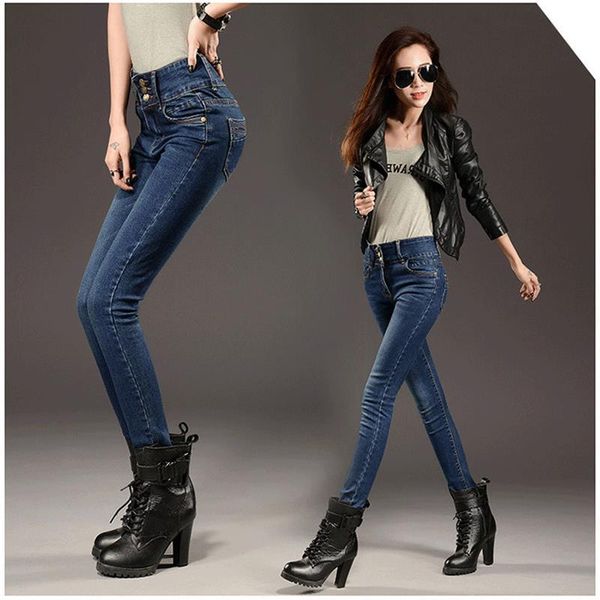 

women's jeans women plus size 25-34 slim stretch high waist skinny female scratch worn feet vintage black blue pencil pants