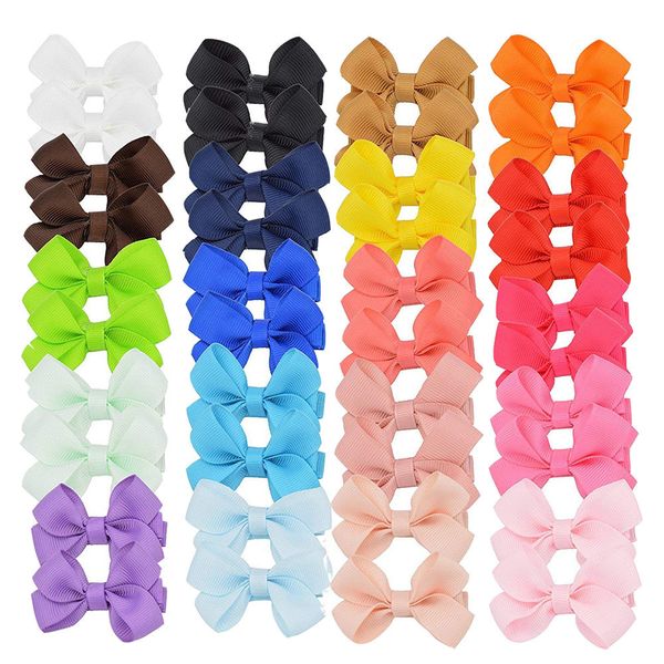 

40pcs solid tiny ribbon bows fully lined clips barrettes for fine toddlers girls ornaments diy hair accessories y200710, Slivery;white