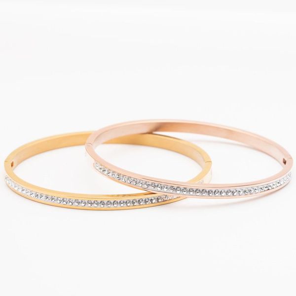 

buckle bracelet with diamond ladies fashion temperament opening single row clay stainless steel bracelet, Black