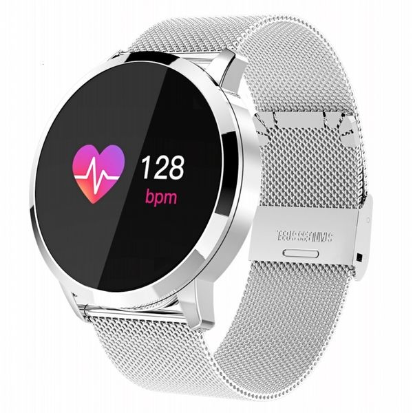 

q8 oled bluetooth smart watch stainless steel waterproof wearable device smartwatch wristwatch men women fitness tracker, Slivery;brown