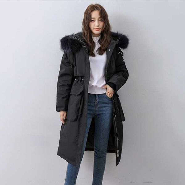

women's down & parkas 2021 style winter jacket long korean version real wool collar thickened women coat loose fashion lady clothes, Black