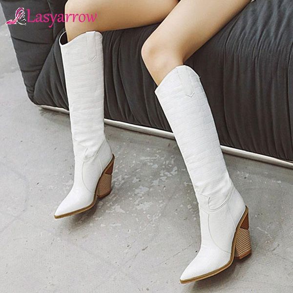 

boots lasyarrow big size 34-48 brand knee high women shoes heels autumn winter female western, Black