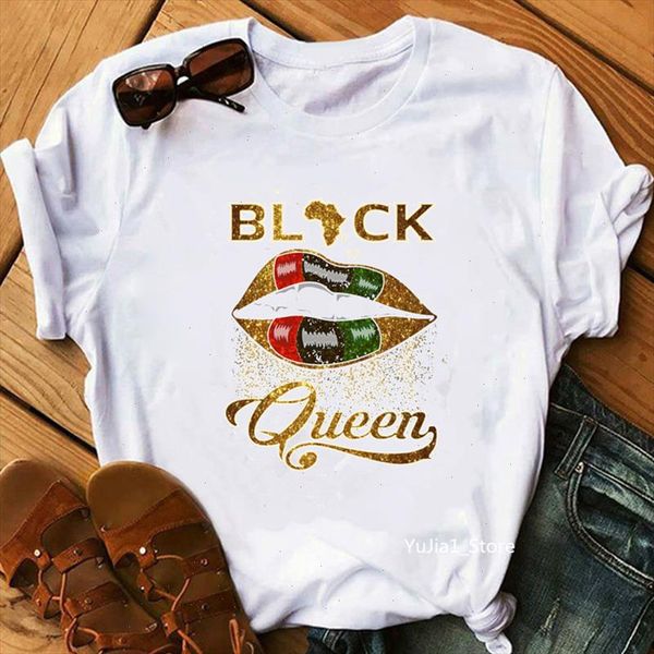 

golden black queen lips print funny graphic t shirts women black lives matter dope girl magic tshirt lovely clothes, White