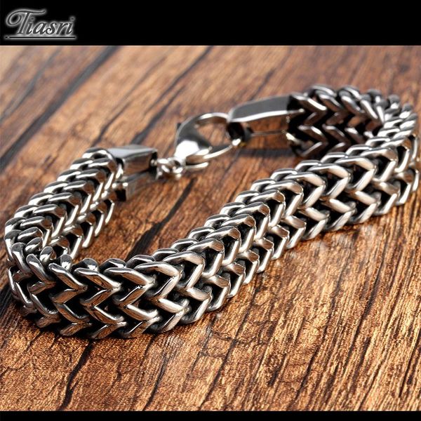 

Tiasri 12mm Fashion Punk Man Bracelet Friends Gift Weave Texture Silver Color Stainless Steel Jewelry Accessories Wholesale 2021, Black