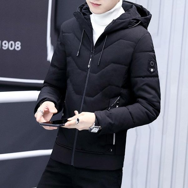 

simple and extraordinary temperament of men's winter down jacket winter short hooded stream slim student cotton clothing1, Tan;black