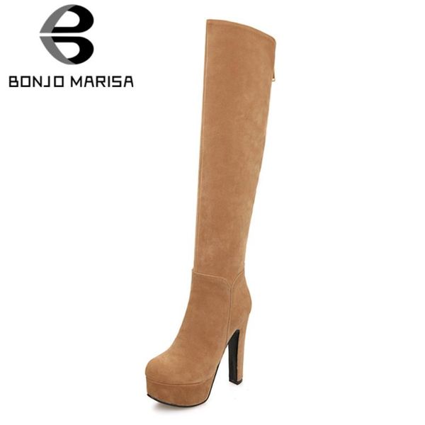 

bonjomarisa new classic platform big size 43 high heels office lady party boot over the knee stylish winter shoes boots women, Black