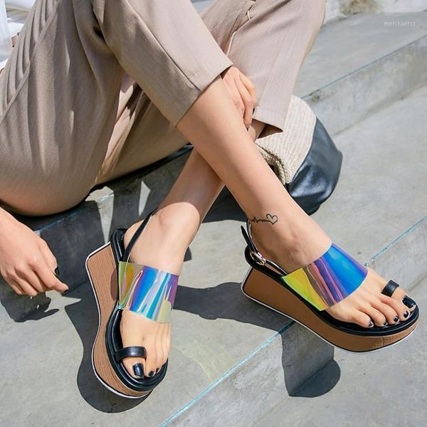 

sandals dilalula novelty strange heels women genuine leather transparent pvc clear thick high platform shoes ladies 20211, Black