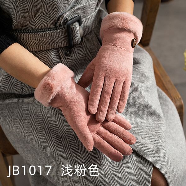 

suede plus velvet ladies warm windproof autumn and winter outdoor riding touch screen gloves, Blue;gray