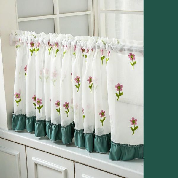 

rzcortinas short curtain with embroidery flowers kitchen curtians white tulle for bathroom sweet yarn coffee curtain with lace
