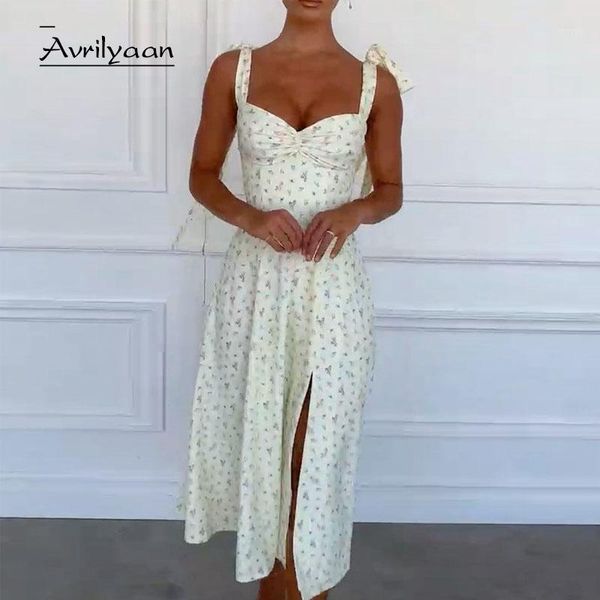 

avrilyaan spaghetti strap bow print dress for women casual high split long autumn dress backless robes party vestidos1, Black;gray