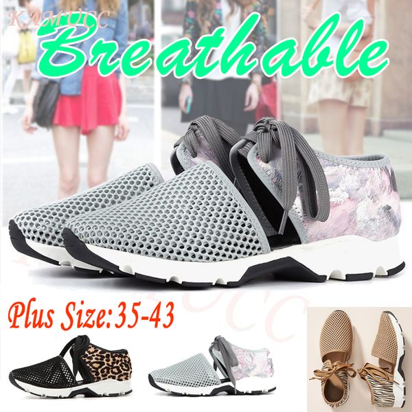 

women's breathable sneakers summer mesh soft flat ladies casual shoes hook&loop leopard female sandals plus size 35-43 1020, Black;white
