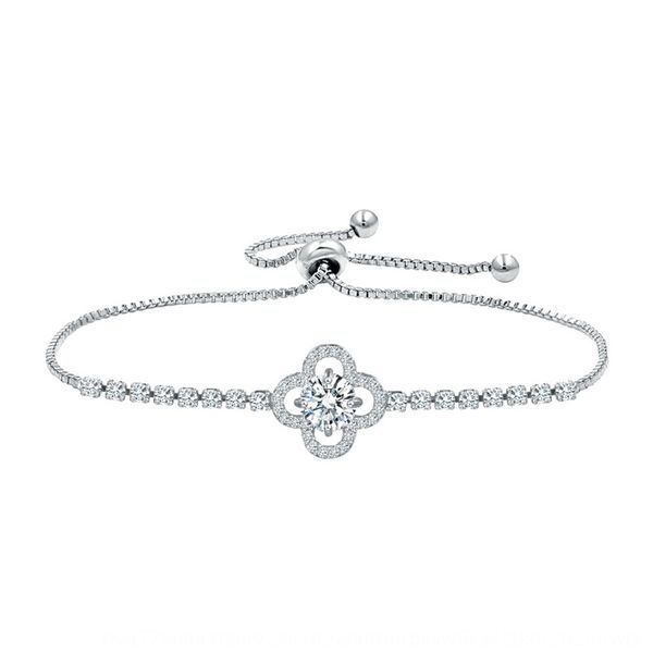 

korean new micro diamondbracelet diamond inlaid full diamond simple adjustable zircon tetrafolium bracelet fashion hand string zntyc, Golden;silver